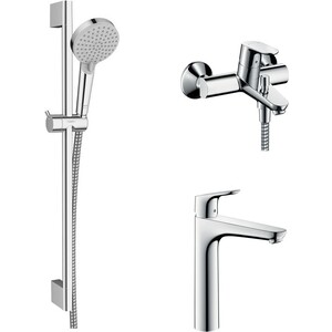 фото Комплект смесителей hansgrohe focus с душевым гарнитуром, хром (31948000, 31608000, 26275000)