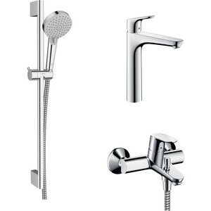 фото Комплект смесителей hansgrohe focus с душевым гарнитуром, хром (31948000, 31518000, 26275000)