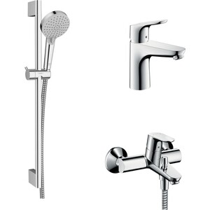 фото Комплект смесителей hansgrohe focus с душевым гарнитуром, хром (31948000, 31517000, 26275000)