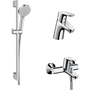 фото Комплект смесителей hansgrohe focus с душевым гарнитуром, хром (31948000, 31733000, 26275000)