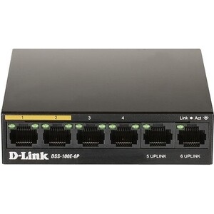 Коммутатор D-Link DSS-100E-6P/A1A 6x100Mb 1G неуправляемый неуправляемый коммутатор poe tp link на 16 портов tl sl1218mp