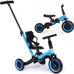 фото Детский беговел-велосипед cs toys knight 4в1 с родительской ручкой, синий - tr007-blue