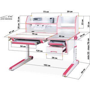 фото Детский стол mealux sherwood energy w/pn bd-830 w/pn energy столешница белая, дерево, накладки на ножках розовые