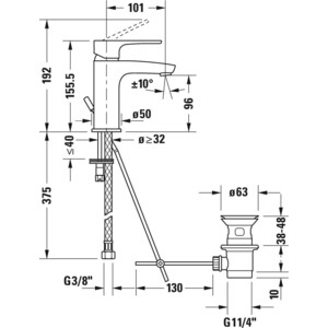 фото Смеситель для раковины duravit b.1 с донным клапаном, хром (b11010001010)