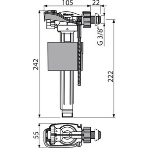 Впускной механизм AlcaPlast с боковой подводкой для пластиковых бачков (A150P-3/8")