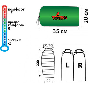 фото Спальный мешок totem hunter правый, олива