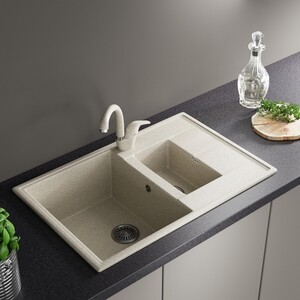 фото Кухонная мойка zox zx-gm 07 74х48 с крылом и дополнительной чашей, песочная (4630085462033)