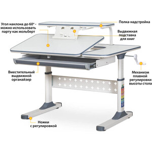 фото Детский стол ergokids th-320 grey (th-320 w/g) - столешница белая накладки на ножках серые