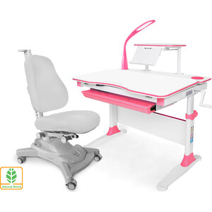 фото Комплект mealux evo evo-30 pn (evo-30 pn + y-418 g) (стол+полка+кресло+чехол+лампа) белая столешница (дерево) пластик розовый