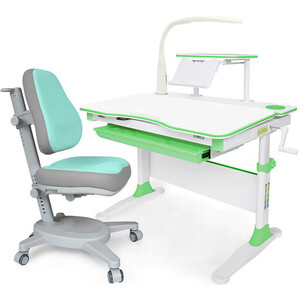 фото Комплект mealux evo evo-30 z (evo-30 z + y-110 tg) (стол+полка+кресло+чехол+лампа) белая столешница (дерево), цвет пластика зеленый