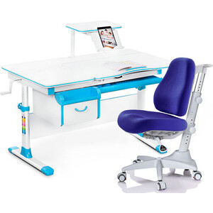 фото Комплект mealux evo evo-40 bl (evo-40 bl + y-528 sb) (стол+полка+кресло) белая столешница цвет пластика голубой