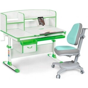 фото Комплект mealux evo evo-50 z (evo-50 z + y-110 tg) (стол+полка+кресло+чехол) белая столешница, цвет пластика зеленый
