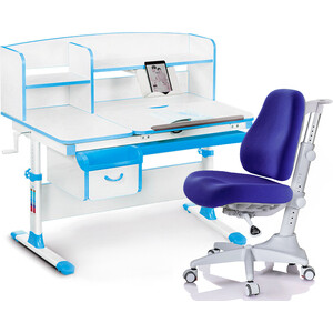 фото Комплект mealux evo evo-50 bl (evo-50 bl + y-528 sb) (стол+полка+кресло+чехол) белая столешница цвет пластика голубой