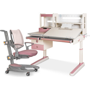 фото Комплект mealux парта oxford max pn + кресло galaxy kp (bd-930 max pn +y 1030 kp)- (стол+кресло) столешница белая, накладки розовые
