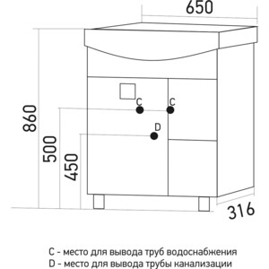 фото Тумба под раковину mixline боско 65 белая/венге (4640030866731)