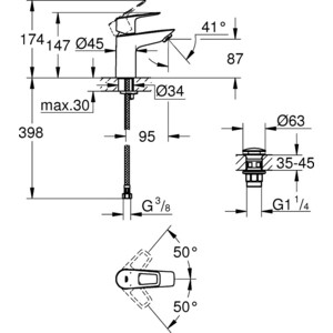 фото Смеситель для раковины grohe bauloop с донным клапаном click-clack, хром (23879001)