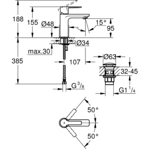 фото Смеситель для раковины grohe lineare с донным клапаном click-clack, темный графит (23791al1)