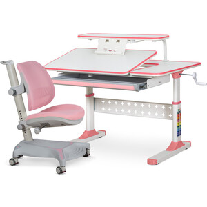 Комплект ErgoKids Парта TH-320 Pink + кресло Vesta PN (TH-320 W/PN + Y-117 PN) столешница белая, накладки на ножках розовые