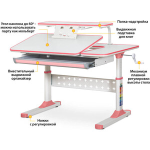 фото Комплект ergokids парта th-320 pink + кресло vesta pn (th-320 w/pn + y-117 pn) столешница белая, накладки на ножках розовые