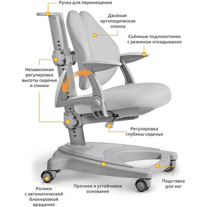 фото Детское кресло ergokids y-417 grey с подлокотниками (y-417 g + подлокотники) обивка серая однотонная