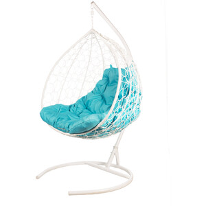 фото Двойное подвесное кресло bigarden gemini white голубая подушка