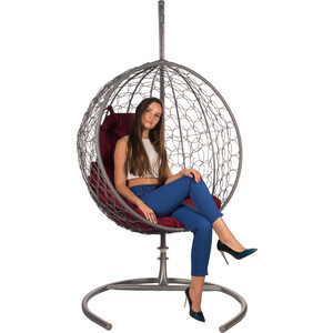 фото Подвесное кресло bigarden kokos gray бордовая подушка