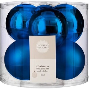 фото Набор елочных шаров house of seasons d 8 см 6 шт., синий в прозрачной упаковке