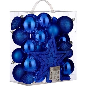 фото Набор елочных шаров house of seasons 40 шт., с верхушкой синий в прозрачной упаковке