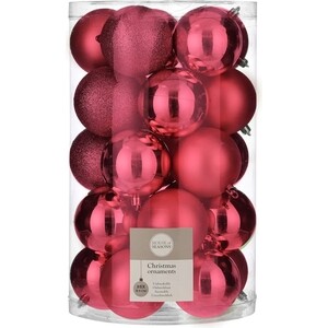 Набор елочных шаров House of Seasons d 8 см 25 шт., темно-розовый в прозрачной упаковке - фото 1