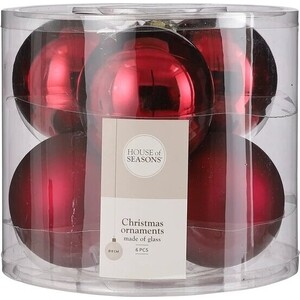 Набор елочных шаров House of Seasons d 8 см 6 шт., бордовый в прозрачной упаковке - фото 1