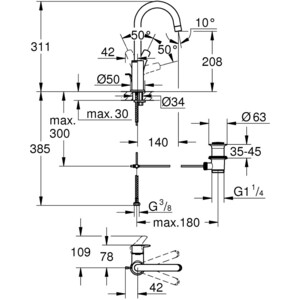 фото Смеситель для раковины grohe eurosmart с донным клапаном, хром (23537003)