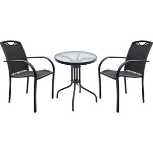 фото Набор мебели garden story кафе 5 -мини (2 кресла+стол марсель, сан-ремо каркас черный, сиденья коричневые)