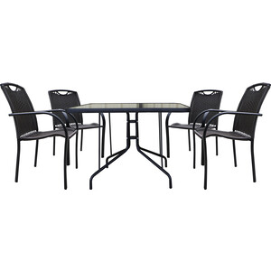 Набор мебели Garden story Кафе 5 (4 кресла+стол Сан-Ремо каркас черный, сиденья ротанг коричневый)