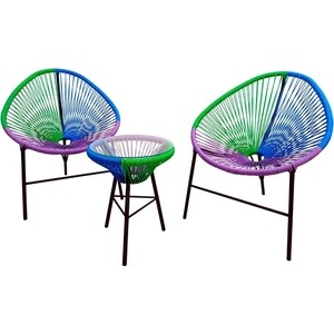 фото Набор мебели garden story акапулько (2 кресла+стол каркас черный, сиденья синие, фиолетовые, зеленые)