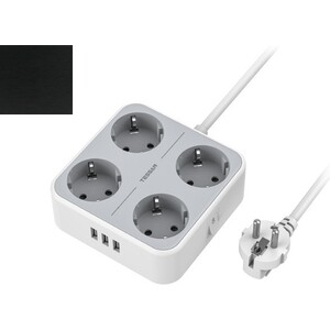 Сетевой фильтр TESSAN TS-302 с кнопкой питания на 4 розетки и 3 USB, Black 10 канальный контроллер последовательности подачи питания