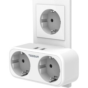 фото Сетевой фильтр tessan ts-321-de с кнопкой питания на 2 розетки и 2 usb, white