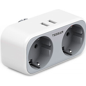 фото Сетевой фильтр tessan ts-321-de с кнопкой питания на 2 розетки и 2 usb, grey
