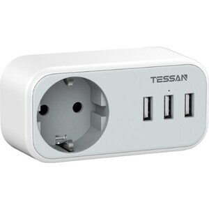 фото Сетевой фильтр tessan ts-329 с кнопкой питания на 1 розетку и 3 usb, grey