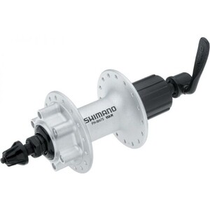 фото Втулка задняя shimano m475, 36 отв, 8 / 9 ск, 6-болт, qr 166 мм, серебристый лого shimano
