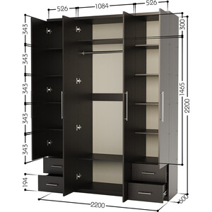 Шкаф четырехдверный Шарм-Дизайн Мелодия МКЯ2-43 220х60 венге