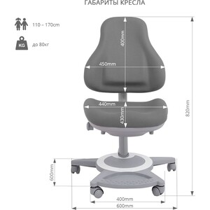 Комплект FunDesk Парта Pensare grey + кресло Bravo grey