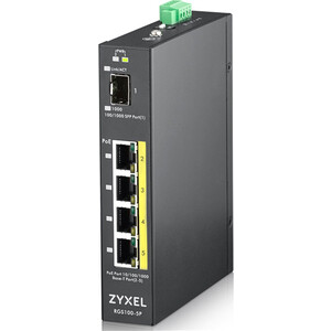 Коммутатор ZyXEL RGS100-5P, 5 Port unmanaged PoE Switch, 120 Watt PoE, DIN Rail, IP30, 12-58V DC (RGS100-5P-ZZ0101F) коммутатор tenda s16 16 портов ethernet 10 100 мбит сек ieee 802 3 10base t 802 3u 100base tx 802 3x flow control s16