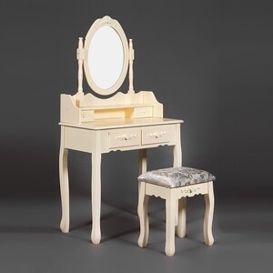 фото Туалетный столик с зеркалом и табуретом tetchair secret de maison arno (mod. hx18-263) дерево павловния мдф butter white (слоновая кость)