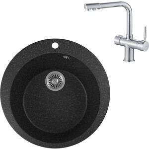 

Кухонная мойка и смеситель GreenStone GRS-05-308 Haiba HB70088 с сифоном, черная, GRS-05-308 Haiba HB70088 с сифоном, черная