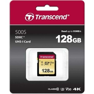 Карта памяти Transcend 128GB SDXC Class 10 UHS-I U3 V30 R95, W60MB/s (TS128GSDC500S) transcend sdxc 300s 128gb ts128gusd300s
