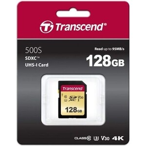 Карта памяти Transcend 128GB SDXC Class 10 UHS-I U3 V30 R95, W60MB/s (TS128GSDC500S)