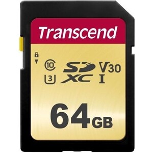 Карта памяти Transcend 64GB SDXC Class 10 UHS-I U3 V30 R95, W60MB/s (TS64GSDC500S) карта памяти transcend sdxc 512gb class10 ts512gsdc300s w o adapter