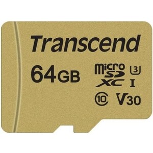 Карта памяти Transcend 64GB microSDXC Class 10 UHS-I U3 V30 R95, W60MB/s with adapter (TS64GUSD500S) карта памяти transcend 128gb uhs i u3a1 microsd with adapter