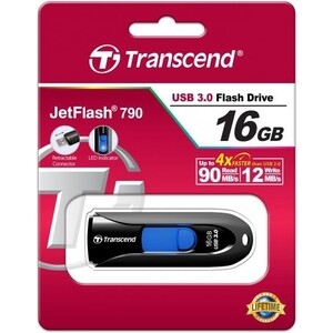 фото Флеш-накопитель transcend 16gb jetflash 790 (black/blue) usb 3.1 (ts16gjf790k)