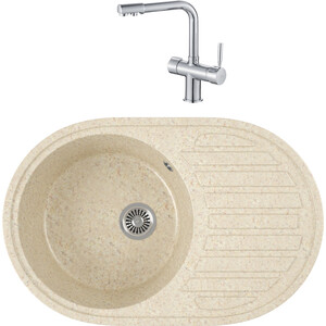 

Кухонная мойка и смеситель GreenStone GRS-18L-328 Haiba HB70088 с сифоном, бежевая, GRS-18L-328 Haiba HB70088 с сифоном, бежевая
